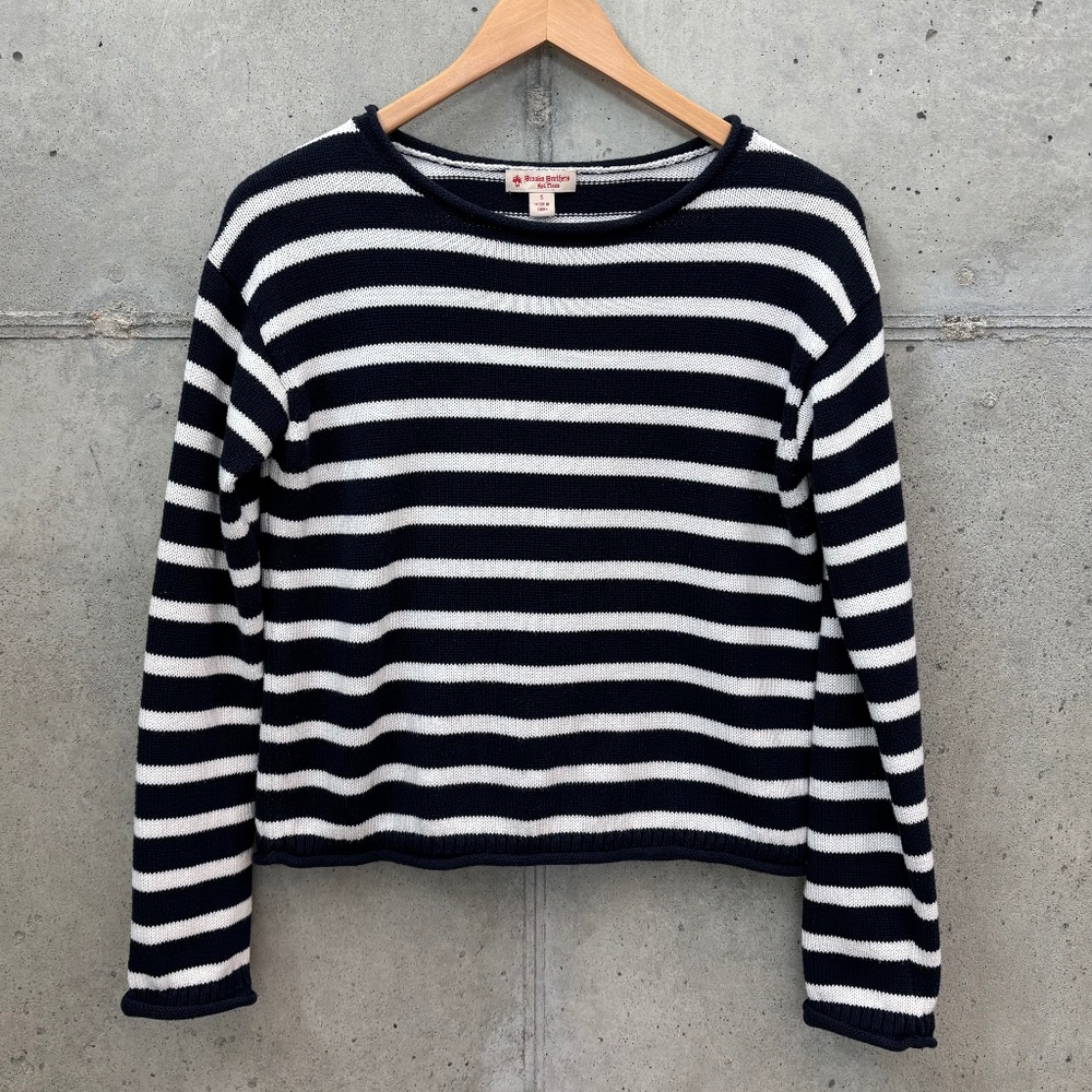 Brooks Brothers Red Fleece Navy Blue & White Stripe Sweater, Size Small